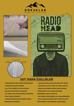 Kaymaz Taban Makinede Yıkanabilir Dijital Baskı Retro Desenli Çocuk Genç Odası Halısı Dot Taban Halı Rtr24