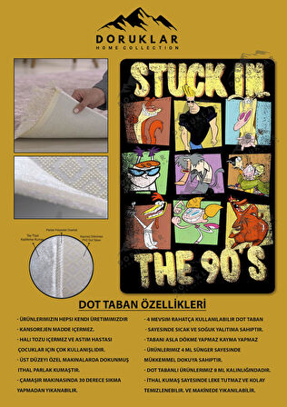 Kaymaz Taban Makinede Yıkanabilir Dijital Baskı Retro Desenli Çocuk Genç Odası Halısı Dot Taban Halı Rtr25