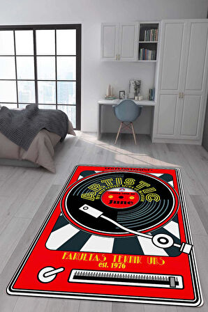 Kaymaz Taban Makinede Yıkanabilir Dijital Baskı Retro Desenli Çocuk Genç Odası Halısı Dot Taban Halı Rtr26