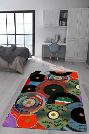 Kaymaz Taban Makinede Yıkanabilir Dijital Baskı Retro Desenli Çocuk Genç Odası Halısı Dot Taban Halı Rtr27