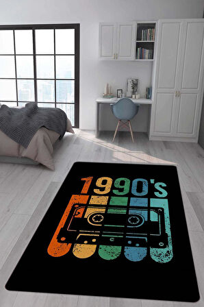 Kaymaz Taban Makinede Yıkanabilir Dijital Baskı Retro Desenli Çocuk Genç Odası Halısı Dot Taban Halı Rtr30