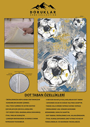Kaymaz Taban Makinede Yıkanabilir Dijital Baskı Modern Desenli Çocuk Genç Odası Halısı Dot Taban Halı Wld01