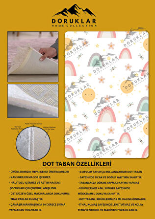 Kaymaz Taban Makinede Yıkanabilir Dijital Baskı Gökkuşağı Desenli Çocuk Odası Halısı Dot Taban Halı Rb04