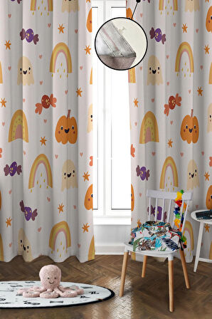 Dijital Baskı Yıkanabilir Dekoratif Modern Desenli 2 Kanat Bebek ve Çocuk Odası Fon Perdesi RB02