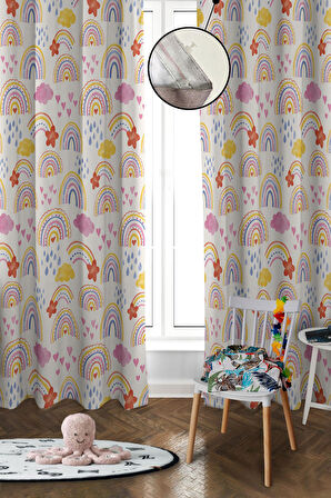 Dijital Baskı Yıkanabilir Dekoratif Modern Desenli 2 Kanat Bebek ve Çocuk Odası Fon Perdesi RB03