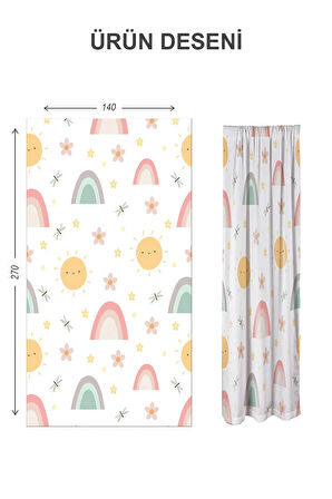 Dijital Baskı Yıkanabilir Dekoratif Modern Desenli 2 Kanat Bebek ve Çocuk Odası Fon Perdesi RB04