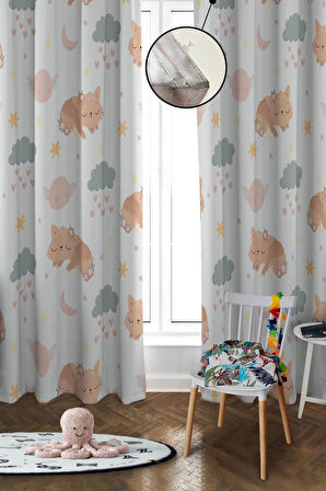 Dijital Baskı Yıkanabilir Dekoratif Modern Desenli 2 Kanat Bebek ve Çocuk Odası Fon Perdesi RB09