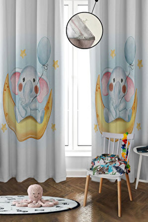 Dijital Baskı Yıkanabilir Dekoratif Modern Desenli 2 Kanat Bebek ve Çocuk Odası Fon Perdesi RB10