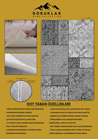 Kaymaz Taban Yıkanabilir Dijital Baskı Dekoratif Modern Desenli Dot Taban Halı Nes V2 Serisi NES028