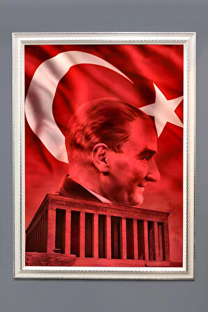 Atatürk ve Anıt Kabir Portresi  Desenli Çerçeveli Duvar Tablosu 50x70cm PTL12