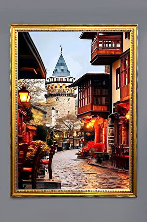 Galata Kulesi Desenli Çerçeveli Duvar Tablosu 50x70cm İstanbul08