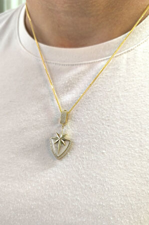 Şövalye Altın Beyaz Mineli Unisex Kolye