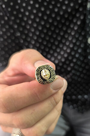 Dolgun Kare Altın Aslan Yüzük