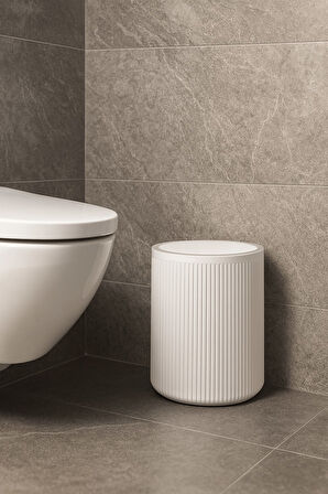 Lines Serisi Beyaz Akrilik Çöp Kovası – Silindir, 5 Litre, 25cm, Kolay Temizlenir - 3376