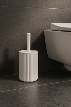Lines Serisi Beyaz Akrilik Tuvalet Fırçası – Silindir Standlı, 34cm, Kolay Temizlik - 3376