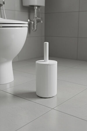 Lines Serisi Beyaz Akrilik Tuvalet Fırçası – Silindir Standlı, 34cm, Kolay Temizlik - 3376