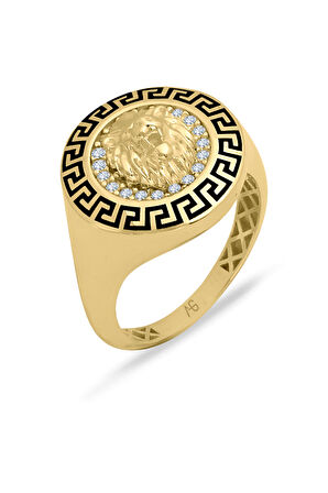 Grek Model Yuvarlak Altın Aslan Yüzük