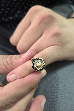 Grek Model Yuvarlak Altın Aslan Yüzük