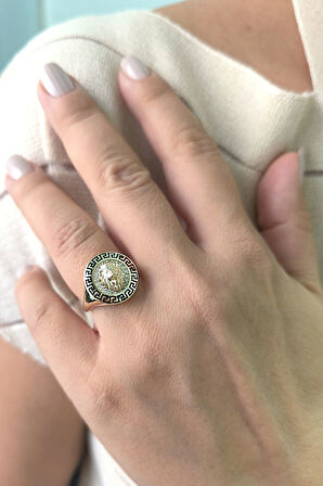 Grek Model Yuvarlak Altın Aslan Yüzük