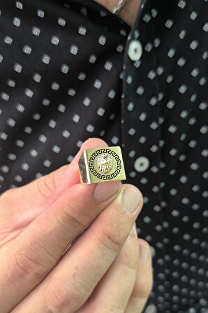 Kare Motifli Altın Aslan Yüzük