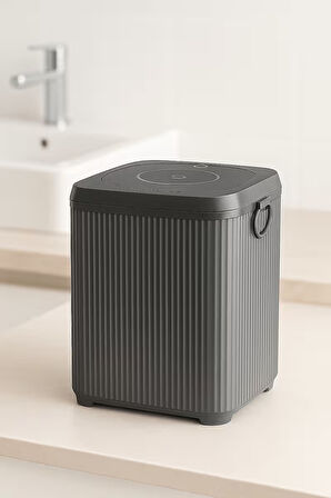 Lines Serisi Gri Banyo Seti, 5 Parça Akrilik Kare 5 Litre Çöp Kovası, Sabunluk, Fırçalık Takımı 3462