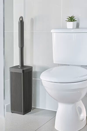 Lines Serisi Gri Banyo Seti, 5 Parça Akrilik Kare 5 Litre Çöp Kovası, Sabunluk, Fırçalık Takımı 3462