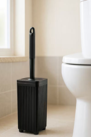 Lines Serisi Siyah Banyo Seti, 5 Parça Akrilik Kare 5 Litre Çöp Kovası, Sabunluk, Fırçalık Takımı 34