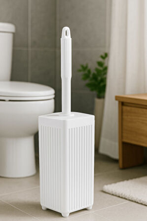 Lines Serisi Beyaz Banyo Seti, 5 Parça Akrilik Kare 5 Litre Çöp Kovası, Sabunluk, Fırçalık Takımı 34