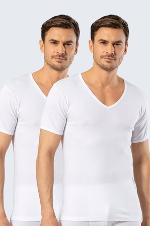 Cacharel Erkek Derin V Yaka Fanila 2'Li Paket 1502/Beyaz