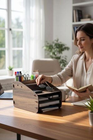 Evrak Rafı Masaüstü Medium Organizer Ceviz Desenli 3mm MDF