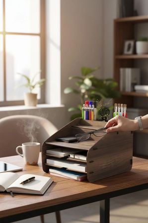 Evrak Rafı Masaüstü Medium Organizer Ceviz Desenli 3mm MDF