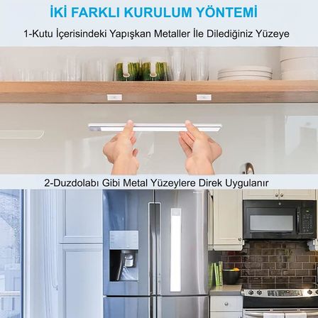 Sensörlü Alüminyum USB Şarjlı LED Gece Lambası, 3 Renk Kısılabilir, Mutfak Dolap Tezgah için (60 cm)