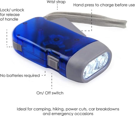 Batterielose LED-el feneri, Dynamo ve 3 LED kamp için
