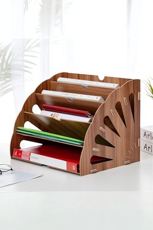 Masaüstü Ahşap Evrak Düzenleyici 5 Katlı Çok Bölmeli Dosya Organizer Raf