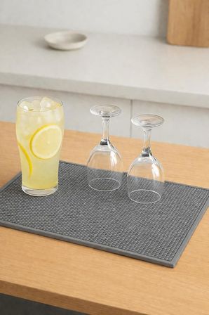 Silikon Bar Matı, Siyah, Kaymaz Tezgah ve Bulaşık Kurutma Matı, 43x29 cm, Mutfak ve Bar için