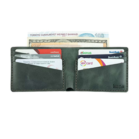 İsme Özel Yatay Klasik Cüzdan -  %100 Rainbow Deri - Haki