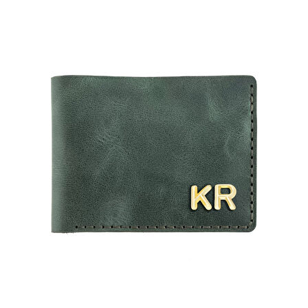 İsme Özel Yatay Klasik Cüzdan -  %100 Rainbow Deri - Haki