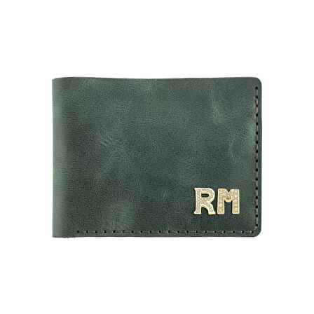 İsme Özel Yatay Klasik Cüzdan -  %100 Rainbow Deri - Haki