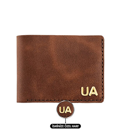 İsme Özel Yatay Klasik Cüzdan -  %100 Rainbow Deri - Kahverengi