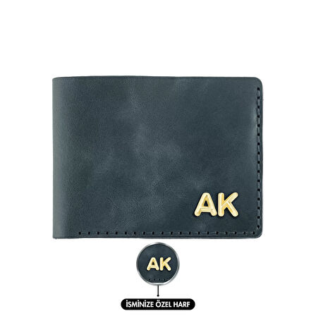 İsme Özel Yatay Klasik Cüzdan -  %100 Rainbow Deri - Lacivert