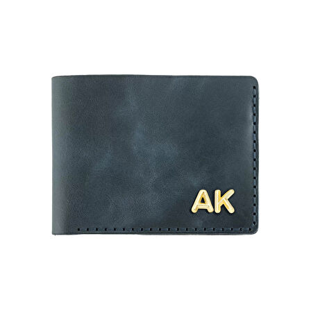 İsme Özel Yatay Klasik Cüzdan -  %100 Rainbow Deri - Lacivert