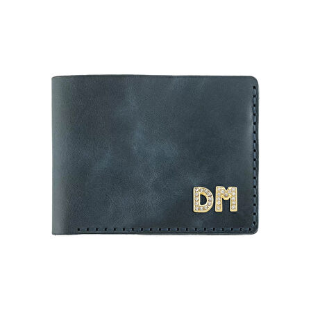 İsme Özel Yatay Klasik Cüzdan -  %100 Rainbow Deri - Lacivert