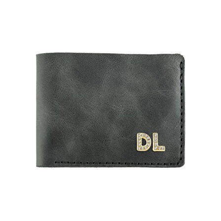 İsme Özel Yatay Klasik Cüzdan -  %100 Rainbow Deri - Antrasit