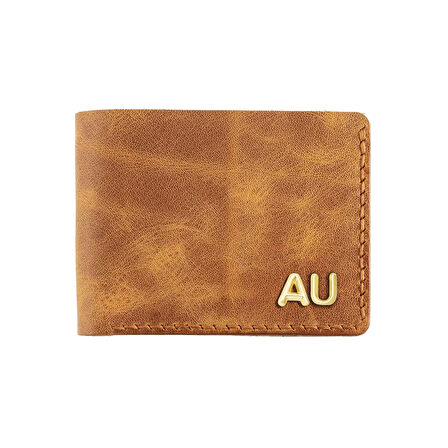 İsme Özel Yatay Klasik Cüzdan -  %100 Rainbow Deri - Camel