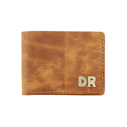 İsme Özel Yatay Klasik Cüzdan -  %100 Rainbow Deri - Camel