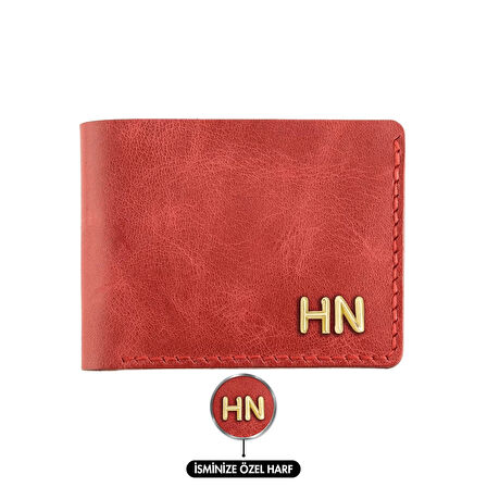 İsme Özel Yatay Klasik Cüzdan -  %100 Rainbow Deri - Kırmızı