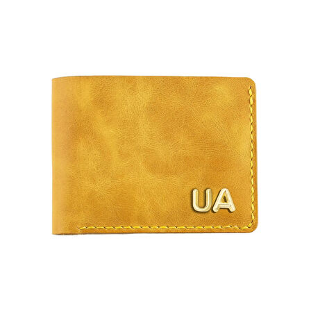 İsme Özel Yatay Klasik Cüzdan -  %100 Rainbow Deri - Hardal Sarısı