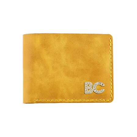 İsme Özel Yatay Klasik Cüzdan -  %100 Rainbow Deri - Hardal Sarısı