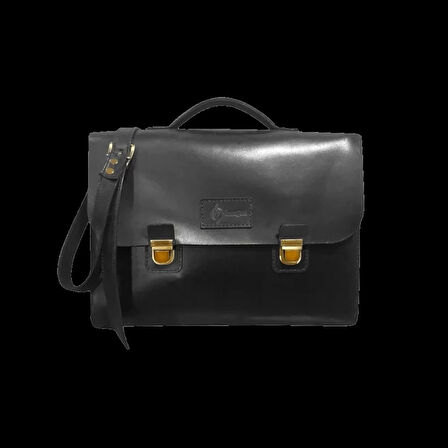 İsme Özel Evrak Çantası - Messenger Bag - %100 Deri - Siyah