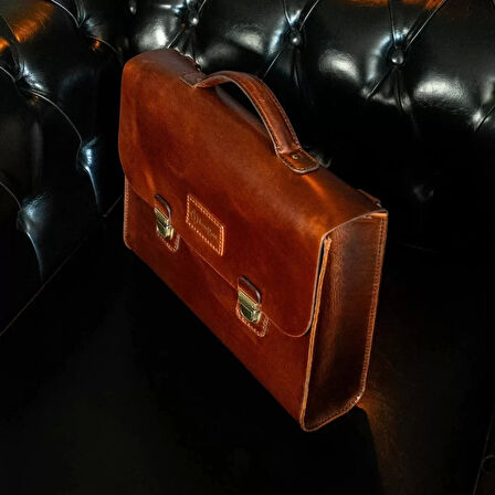 İsme Özel Evrak Çantası - Messenger Bag - %100 Deri - Koyu Kahverengi